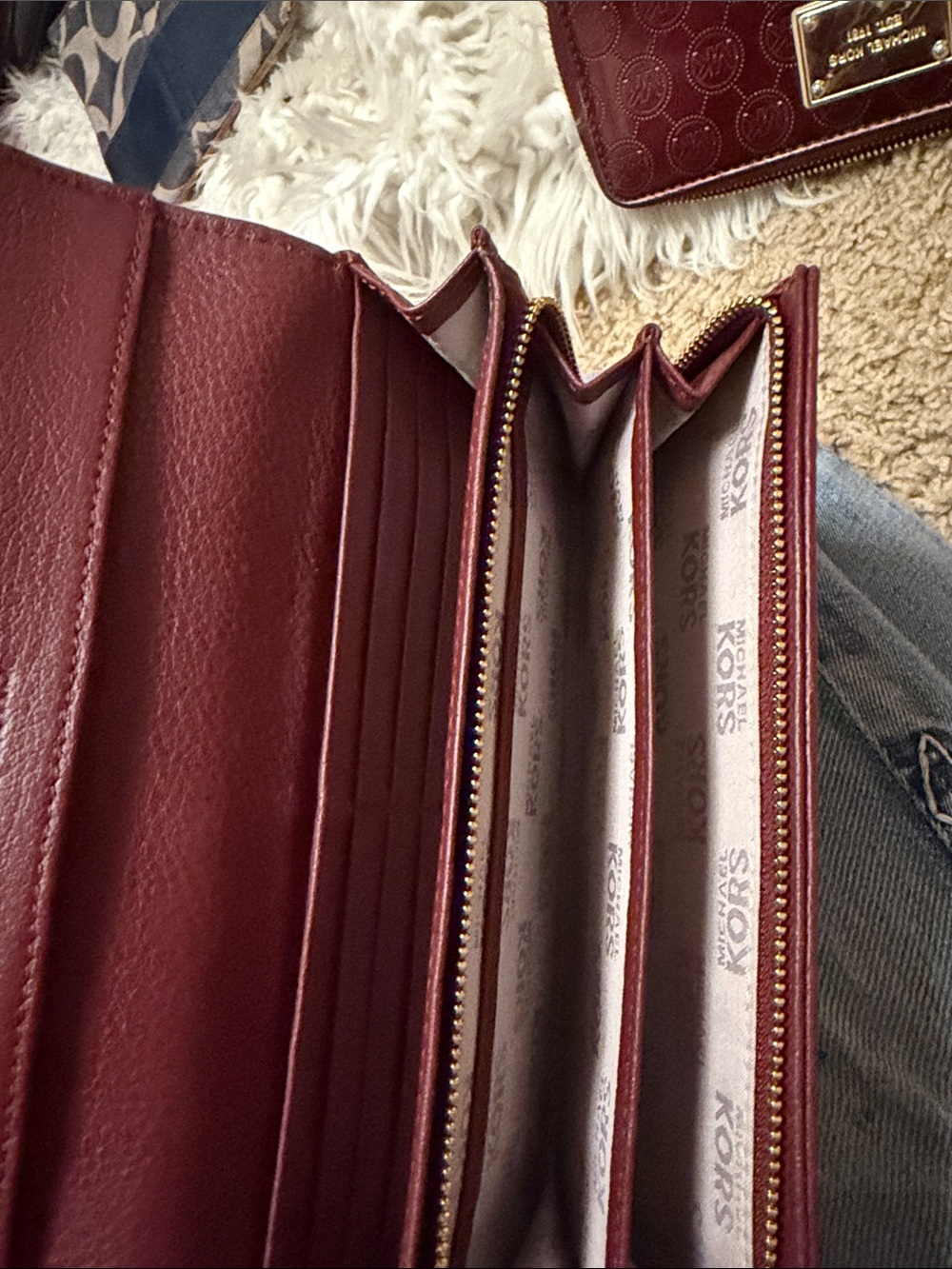 Michael Kors Black and Burgundy Leather Wallets Set 3 - Picture 2 of 4